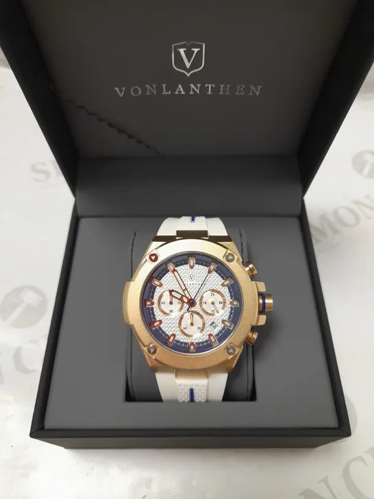 VONLANTHEN CHRONO TRIPLE DIAL WHITE RUBBER STRAP WATCH