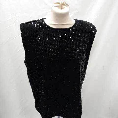 HALSTON SEQUIN TOP BLACK MEDIUM