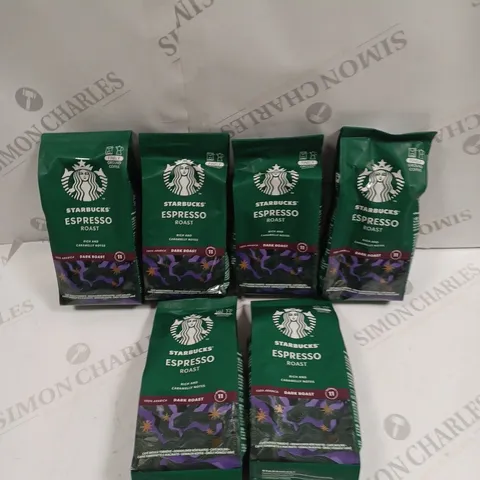6 X STARBUCKS ESPRESSO ROAST GROUND COFFEE - DARK ROAST 