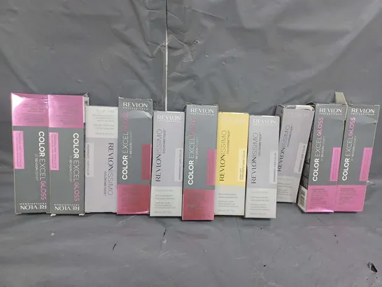 APPROXIMATELY 11 ASSORTED BOXED REVLON PRODUCTS TO INCLUDE COLOUR EXCEL GLOSS (70ml), REVLONISSIMO (60ml)