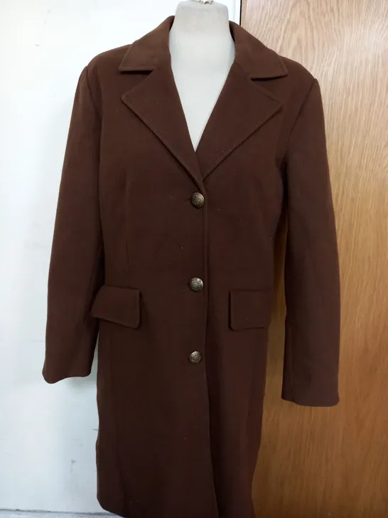 CENTIGRADE LONGLINE SINGLE BREASTED COAT IN BROWN SIZE MEDIUM 