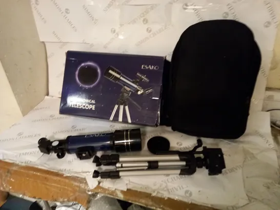 BOXED ESAKO ASTRONOMICAL TELESCOPE  (16 - 66X MAGNIFICATION) WITH TRIPOD, SOFT CARRY CASE AND ACCESSORIES