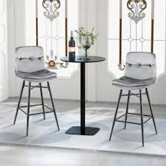 BOXED COSTWAY BAR STOOLS SET OF 2 WITH TUFTED BACK, METAL FOOTRESTS AND LEGS - GREY (1 BOX)