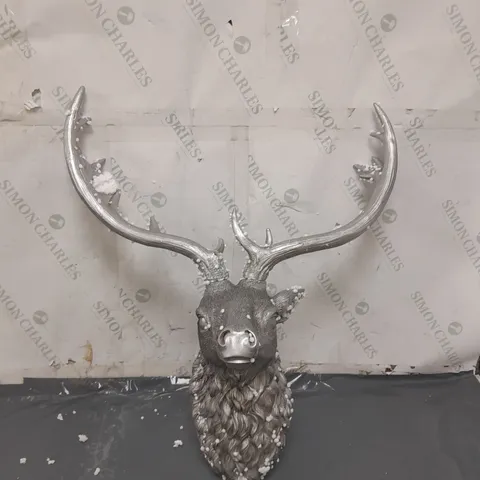 WALL MOUNTABLE DEER HEAD IN SILVER COLOUR (EAR BROKEN) - COLLECTION ONLY