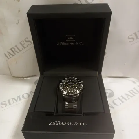 MENS ZIHLMANN & CO Z400 WATCH – CHRONOGRAPH MOVEMENT – BLACK STAINLESS STEEL STRAP – BLACK DIAL – 3ATM WATER RESISTANT 