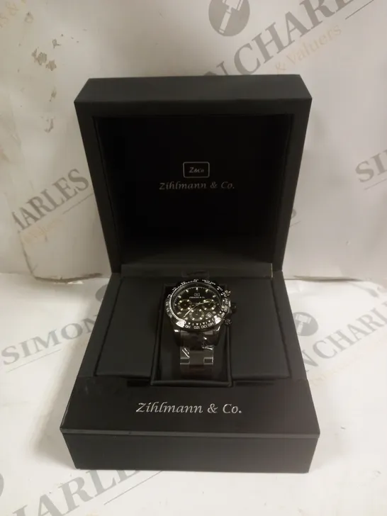 MENS ZIHLMANN & CO Z400 WATCH – CHRONOGRAPH MOVEMENT – BLACK STAINLESS STEEL STRAP – BLACK DIAL – 3ATM WATER RESISTANT 