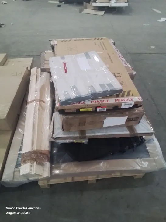 PALLET CONTAINING VARIOUS BOXED FURNITURE PARTS AND OTHER HOUSEHOLD ITEMS ETC.