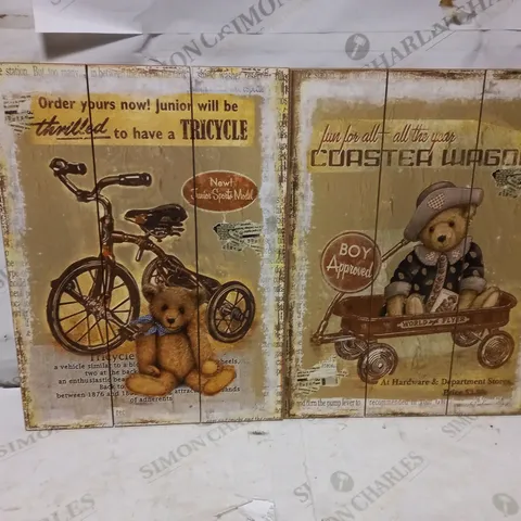 BRAND NEW THE PURE BLUE PAIR OF HIGH QUALITY ANTIQUE VINTAGE STYLE PRINTS ON WOODEN BACKING BOARDS , (VINTAGE TOYS)