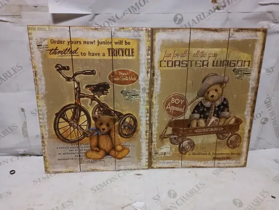 BRAND NEW THE PURE BLUE PAIR OF HIGH QUALITY ANTIQUE VINTAGE STYLE PRINTS ON WOODEN BACKING BOARDS , (VINTAGE TOYS)