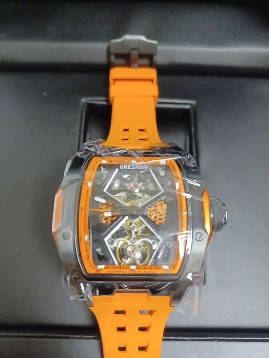 BOXED GRESHAM GENTS GENESIS G1 SPECIAL EDITION WATCH RUBBER STRAP - ORANGE