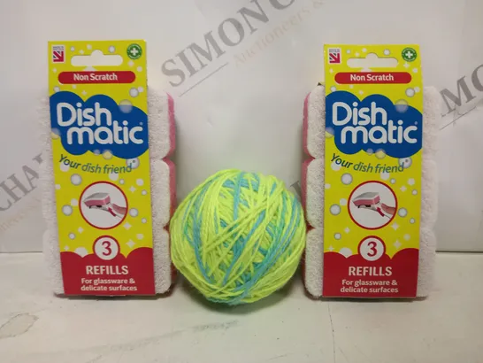 APPROXIMATELY 10 ASSORTED HOUSEHOLD ITEMS TO INCLUDE DISH MATIC, KNITTING YARN, ETC