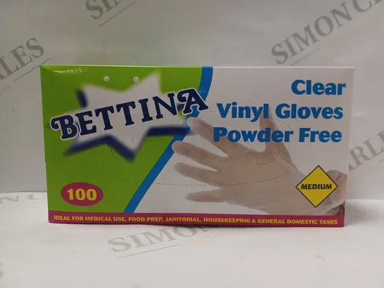 BOX OF APPROX 5 BETTINA XL BETTINA 100 PC CLEAR VINYL GLOVES