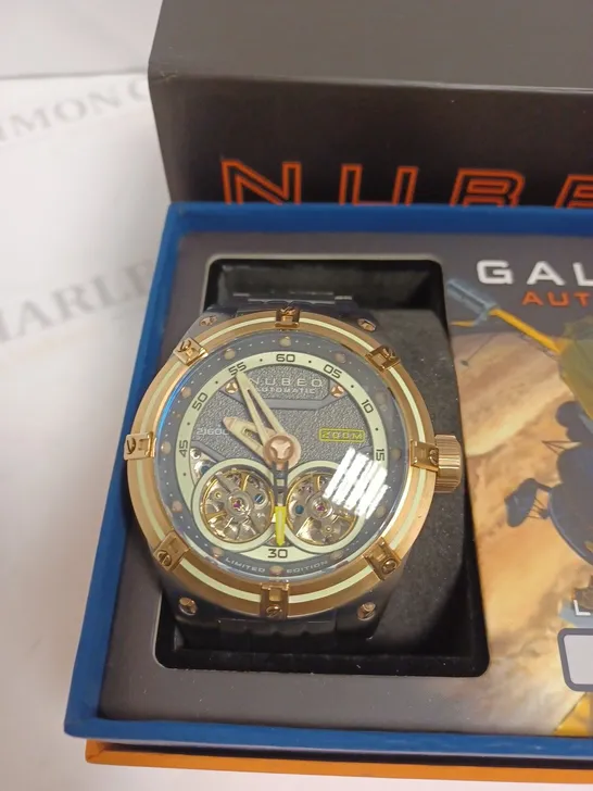 BOXED NUBEO GENTS GALLILEO LTD ED AUTOMATIC WATCH STAINLESS STEEL WITH NUSOUND AUDIO EAR BUDS