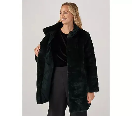 CENTIGRADE LONG LINE FAUX FUR COAT IN FOREST GREEN SIZE SMALL 