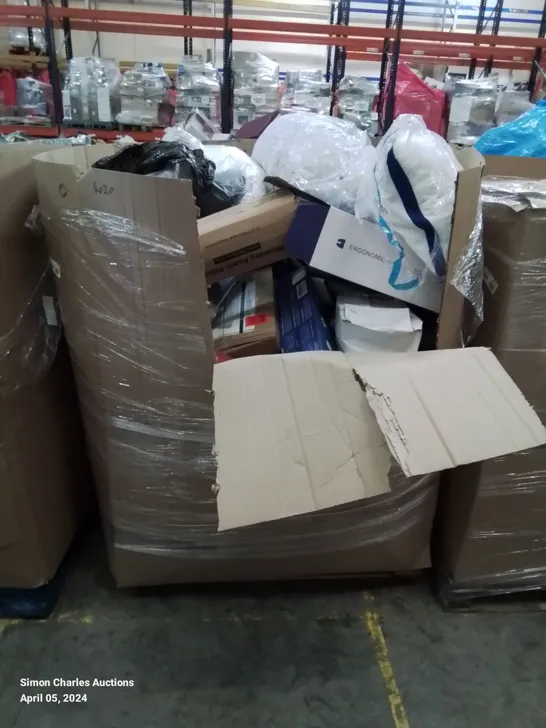 PALLET OF ASSORTED BEDROOM AND COMFORT BASED PRODUCTS TO INCLUDE; PILLOWS, SUPPORT SEAT CUSHIONS AND SIMILARLY RELATED GOODS