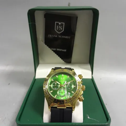 BOXED FRANK SCHMIDT MULTI FUNCTION DIAL WTIH DATE WITH HQ RUBBER SPORTS STRAP WATCH