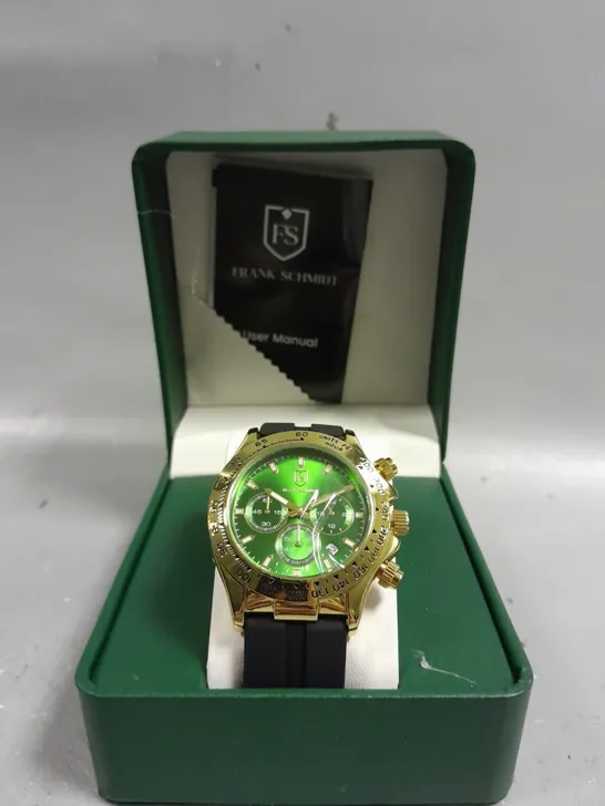 BOXED FRANK SCHMIDT MULTI FUNCTION DIAL WTIH DATE WITH HQ RUBBER SPORTS STRAP WATCH