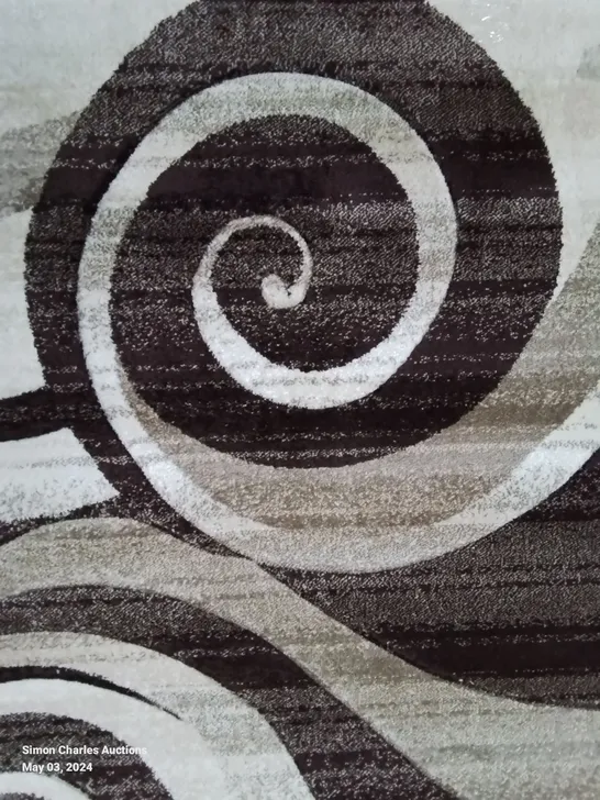 LORENZO PATTERN BROWN WHIRLWIND DESIGN RUG IN SIZE 3'11×5'3 