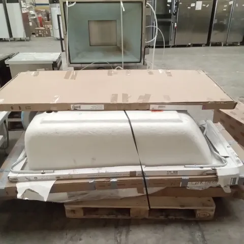 PALLET OF ASSORTED ITEMS INCLUDING, ACRYLIC BATH, STEEL BATHS, SHOWER PANNELS AND SHOWER DOORS 