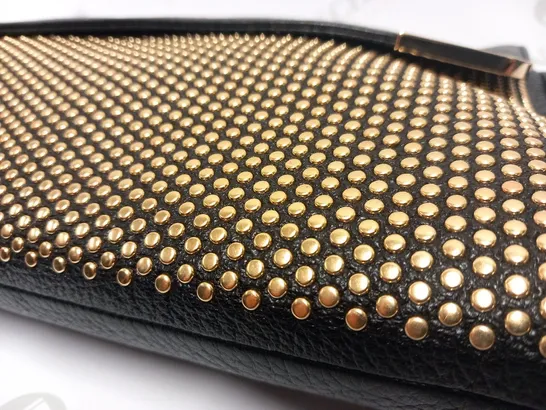 JIMMY CHOO BLACK AND GOLD LEATHER STUD LARGE CLUTCH BAG 