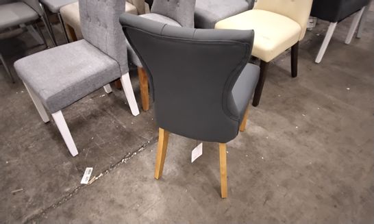 DESIGNER DARK GREY FAUX LEATHER DINING CHAIR WITH SHAPED BACK