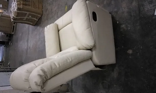 DESIGNER CREAM LEATHER MANUAL RECLINER ARMCHAIR 