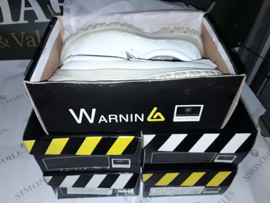 LOT OF 5 PAIRS OF WARNING RESTO CLEAN SAFETY FOOTWEAR - VARIOUS SIZES 