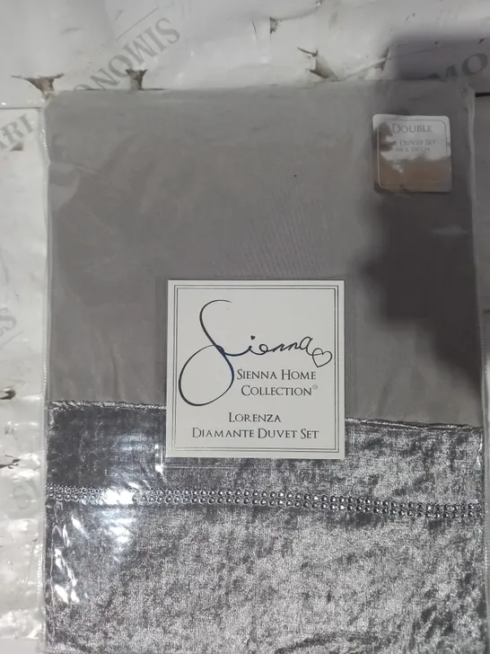 SIENNA LORENZA DIAMANTE DUVET SET IN SILVER/GREY - DOUBLE