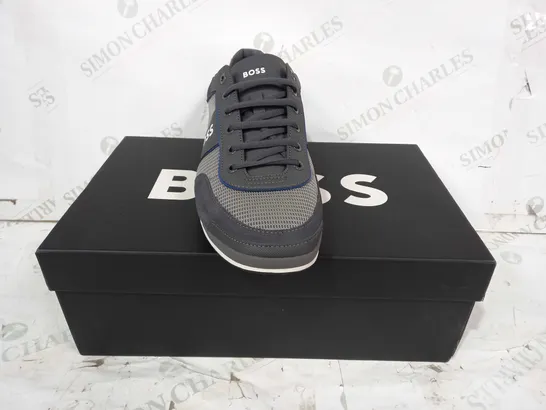 BOXED PAIR OF BOSS SATURN SHOES IN GREY UK SIZE 9