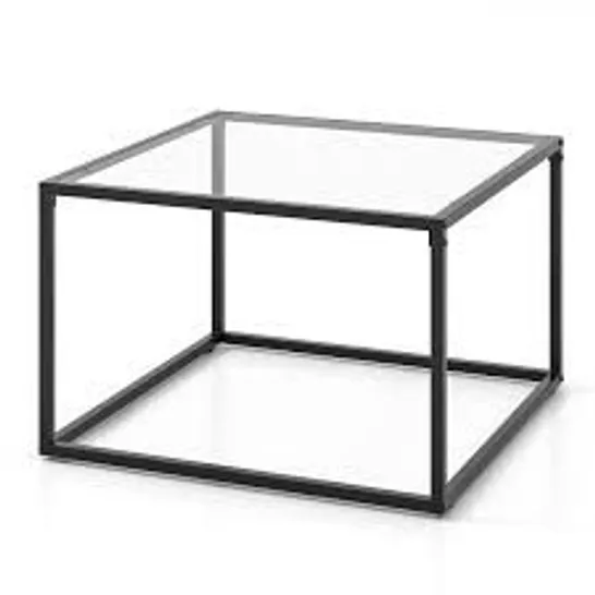 BOXED 70cm MODERN SQUARE COFFEE TABLE WITH METAL FRAME - TRANSPARENT