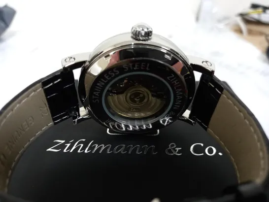 ZIHLMANN AND CO WATCH - STARRY NIGHT PAINTING FACE - CHROME BEZEL - BLACK STRAP