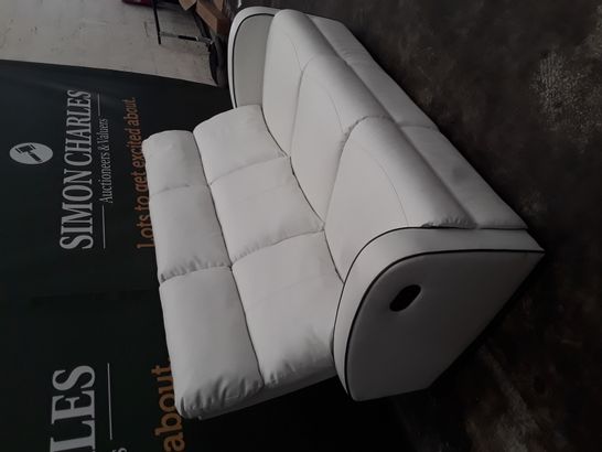 DESIGNER ASHBY WHITE FAUX LEATHER 3 SEATER MANUALLY RECLINING SOFA