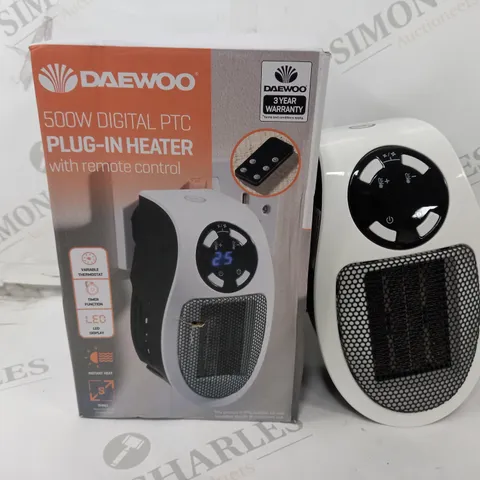 DAEWOO 500W DIGITAL PLUG IN HEATER