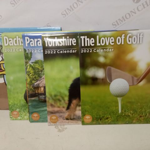 LOT OF 10 ASSORTED CALENDERS - 2022 TO INCLUDE THE LOVE OF GOLF, YORKSHIRE TERRIER PUPPIES, PARADISE, ETC