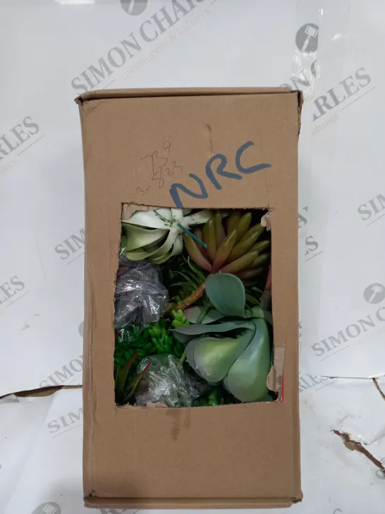 BOX OF FAUX PLANTS AND LEAVES 