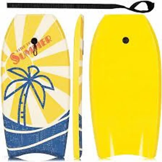 2 X BOXED COSTWAY SURFBOARD FOAMIE LIGHTWEIGHT BODYBOARD SURFING BEACH OCEAN LEASH EPS CORE - YELLOW