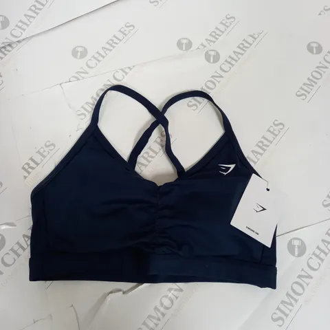 GYM SHARK RUCHED SPORTS BRA - NAVY - S/M SUPPORT 