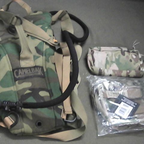 LOT OF 3 CAMO PATTERN ITEMS TO INCLUDE HYDRATION BACKPACK