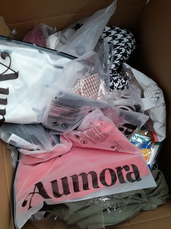 BOX OF APPROXIMATELY 20 ASSORTED CLOTHING ITEMS TO INCLUDE - BRA , BAG , TROUSERS ETC