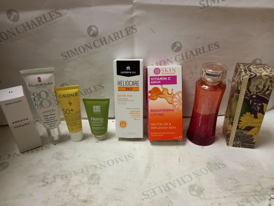 LOT OF APPROX 8 ASSORTED SKINCARE ITEMS TO INCLUDE DR BOTANICALS HEMP MOISTURIZER, ELIZABETH ARDEN DAILY DEFENSE, CAUDALIE OCEAN PROTECT LIGHTWEIGHT CREAM, ETC