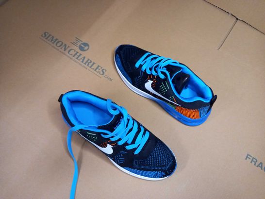 PAIR OF NIKE STYLE BLUE/ORANGE TRAINERS - SIZE 7