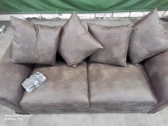 QUALITY DESIGNER 3 SEATER FABRIC UPHOLSTERED LEATHER LOOK BROWN SOFA