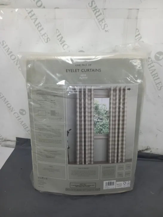 JOHN LEWIS ONE PAIR OF EYELET CURTAINS HIVE PUTTY 167CM BY 137CM 