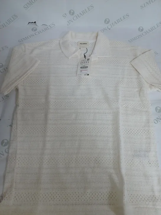 PULL & BEAR CREAM KNITTED SHIRT - MEDIUM