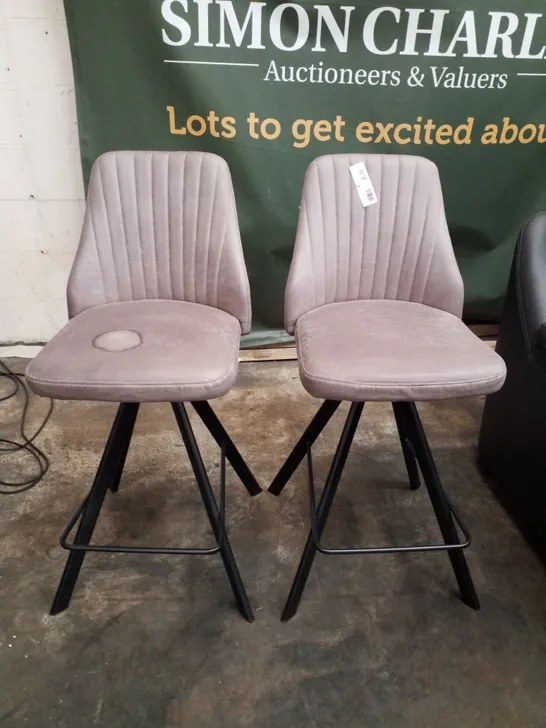 SET OF 2 MINK FAUX LEATHER BAR STOOLS