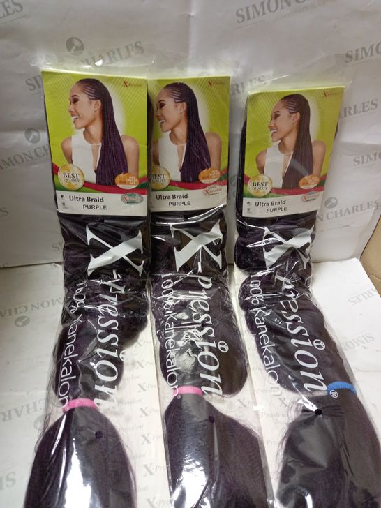 LOT OF 3 X-PRECISION ULTRA BRAID HAIR EXTENSIONS - PURPLE 