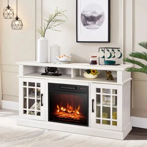 BOXED FIREPLACE TV STAND WITH 2000W ELECTRIC INSERT AND REMOTE CONTROL-WHITE