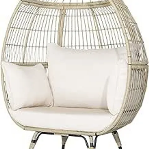 BOXED COSTWAY WICKER CHAIR WITH REMOVABLE CUSHION & METAL FRAME OVERSIZED LOUNGE CHAIR - BEIGE 