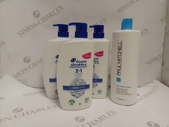 4 HAIR CARE PRODUCTS TO INCLUDE HEAD AND SHOULDERS 2 IN 1 ANTI-DANDRUFF SHAMPOO 1000ML, PAUL MITCHELL SHAMPOO THREE 1 LITRE