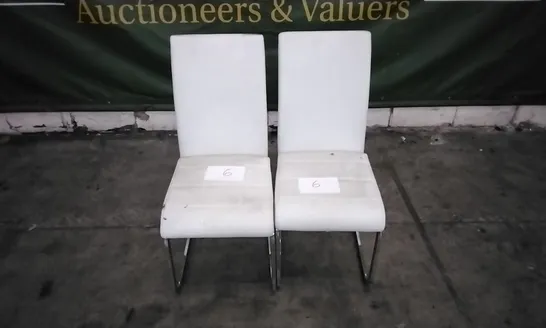 PAIR OF PERTH WHITE LEATHER DINING CHAIRS WITH CHROME LEGS